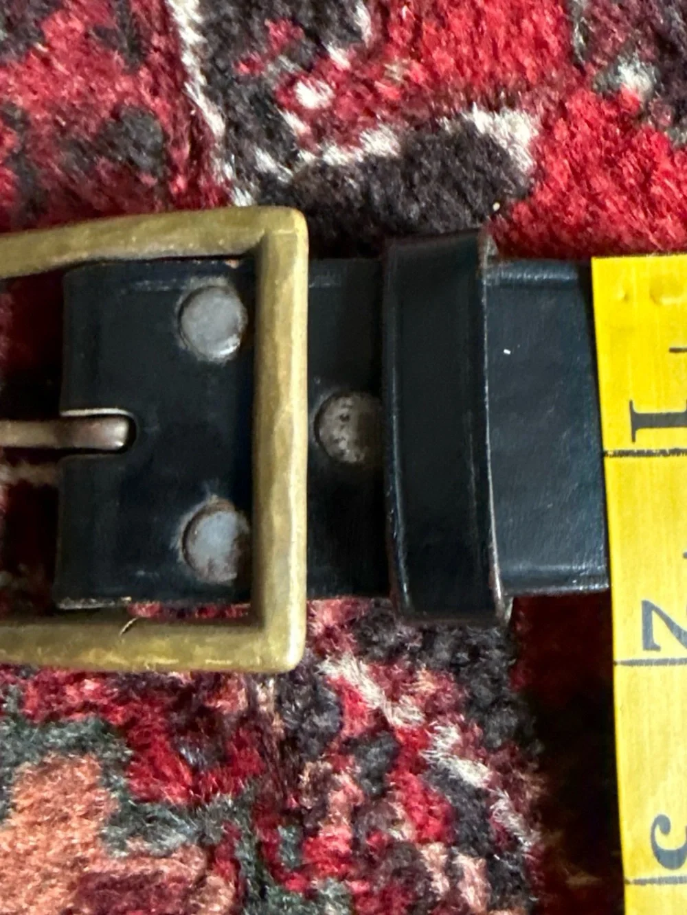 Vintage 90s Black Leather Belt with Hand Forged Square Brass Buckle